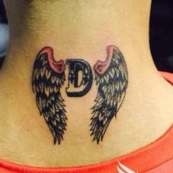 Буква D с крыльями на шее