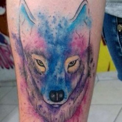 Волк в ярких красках  на предплечье (на руке)