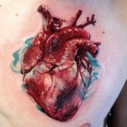 Сердце с капилярами на груди