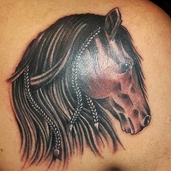Лошадь с черной гривой  на лопатке