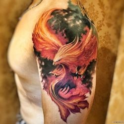 Огненная жар птица  на плече