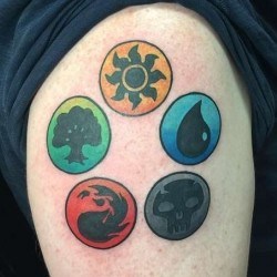 Символы с разными цветами  на плече (на руке)
