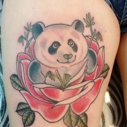 Панда в розе  на бедре (на ноге)