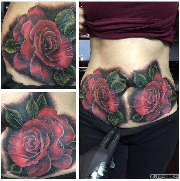 Фотография татуировки под названием «Две красные розы»