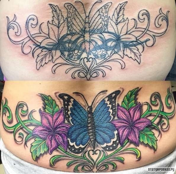 Фотография татуировки под названием «Бабочка в цветах»