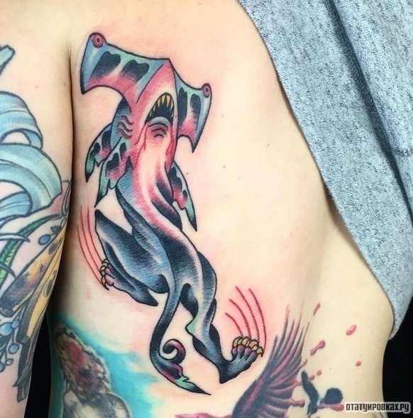 Фотография татуировки под названием «Акула молот с багирой»