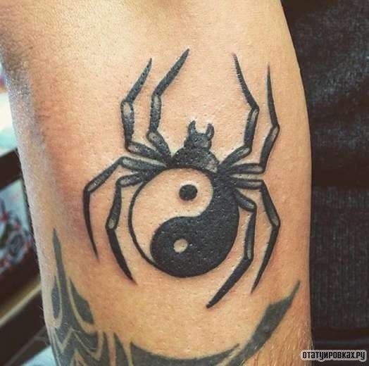 Фотография татуировки под названием «Паук инь-янь»