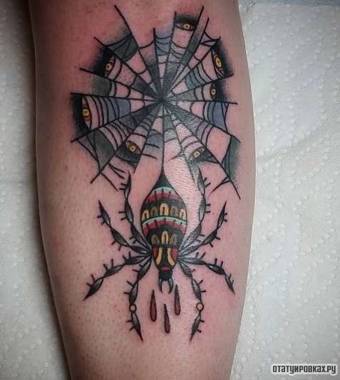 Фотография татуировки под названием «Паук и паутина»