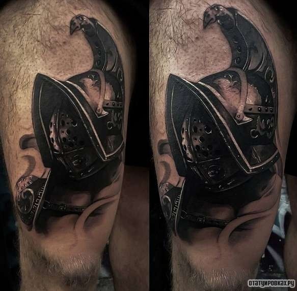 Фотография татуировки под названием «Голова гладиатора»