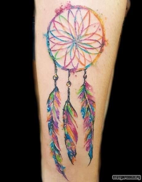 Фотография татуировки под названием «Ловец снов в ярких красках»