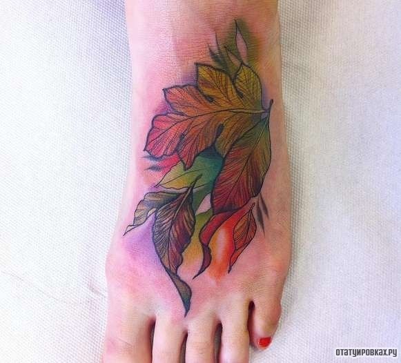 Фотография татуировки под названием «Разноцветные листья»