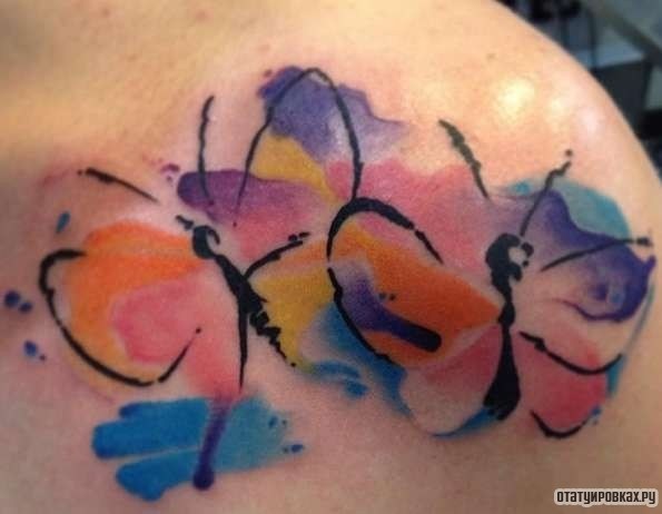 Фотография татуировки под названием «Две бабочки с разных красках»