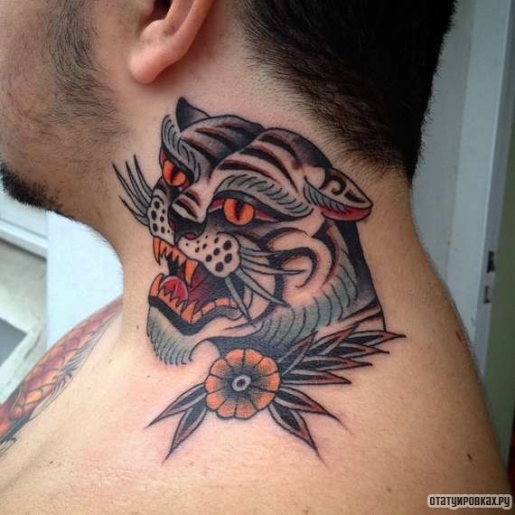 Фотография татуировки под названием «Тигр с цветком»
