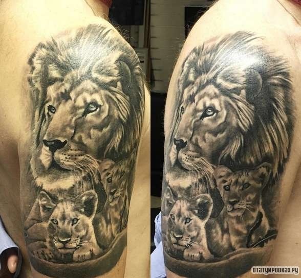 Фотография татуировки под названием «Лев и львята»