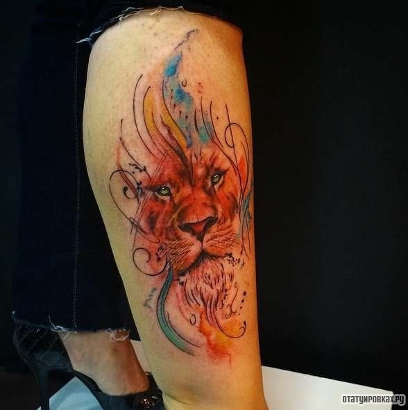 Фотография татуировки под названием «Морда льва в красках»