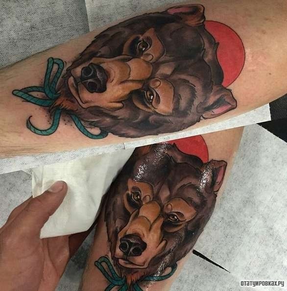 Фотография татуировки под названием «Медведь с бантиком из веревки»
