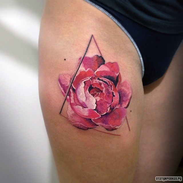 Фотография татуировки под названием «Розовая роза в треугольнике»