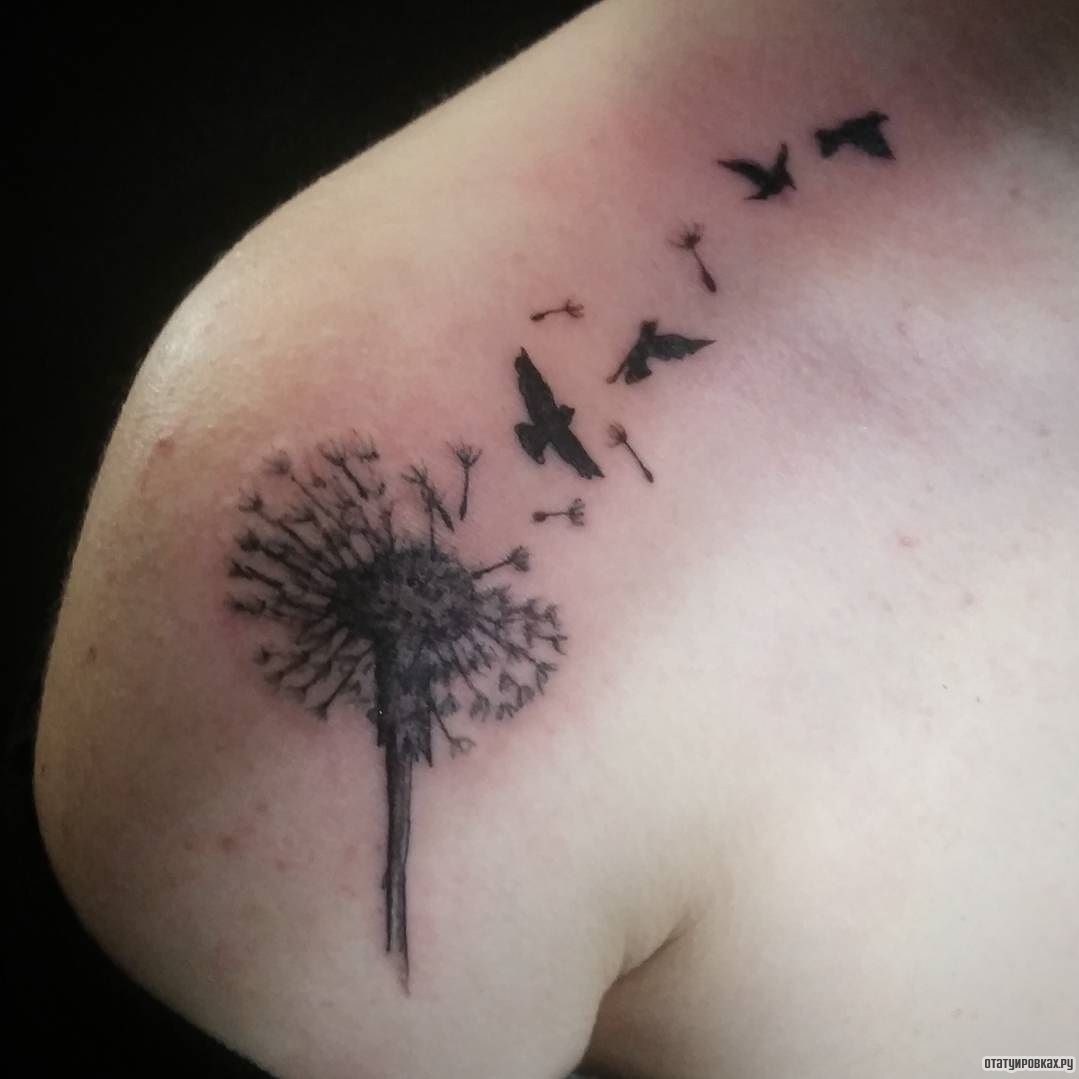 Фотография татуировки под названием «Одуванчик с птицами»