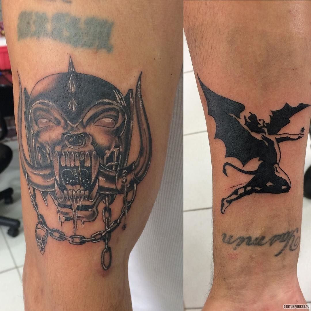 Фотография татуировки под названием «Демон с клыками и цепью»