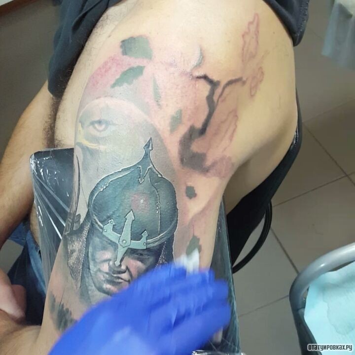 Фотография татуировки под названием «Богатырь с соколом»