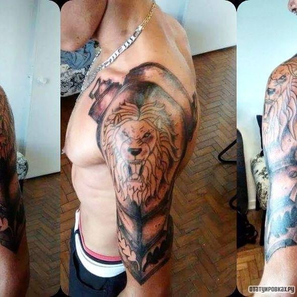 Фотография татуировки под названием «Латы с оскалом льва»