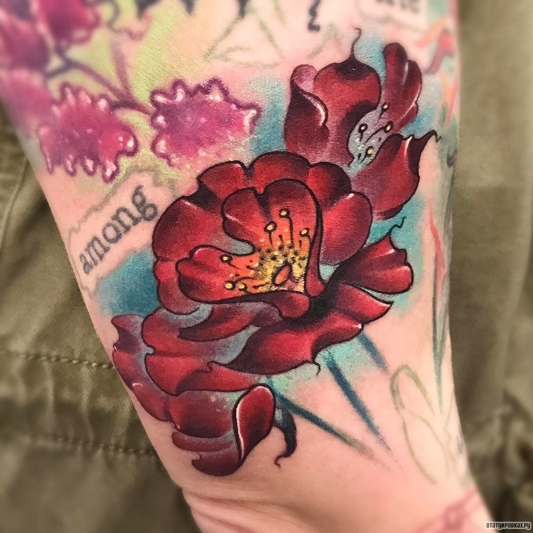 Фотография татуировки под названием «Три цветка мака»