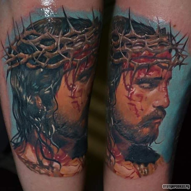 Фотография татуировки под названием «Иисус в крови»