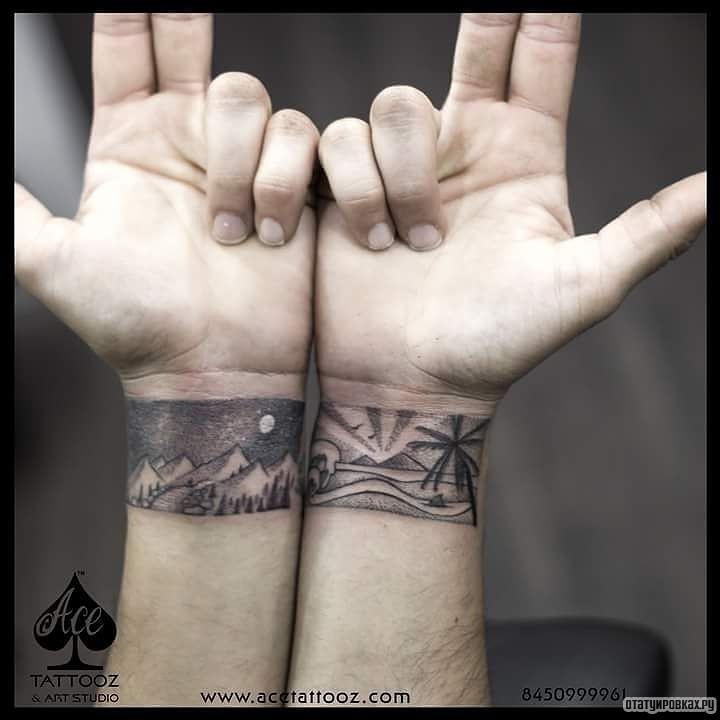 Фотография татуировки под названием «Горы в виде фона браслета»