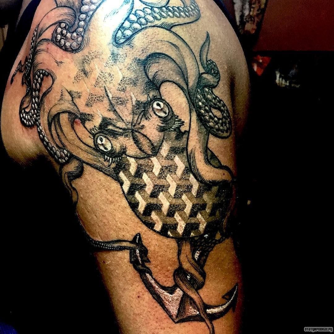 Фотография татуировки под названием «Осьминог в виде 3д узора»