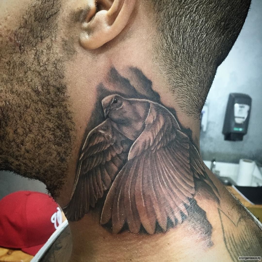 Фотография татуировки под названием «Голубь с расправившимися крыльями»