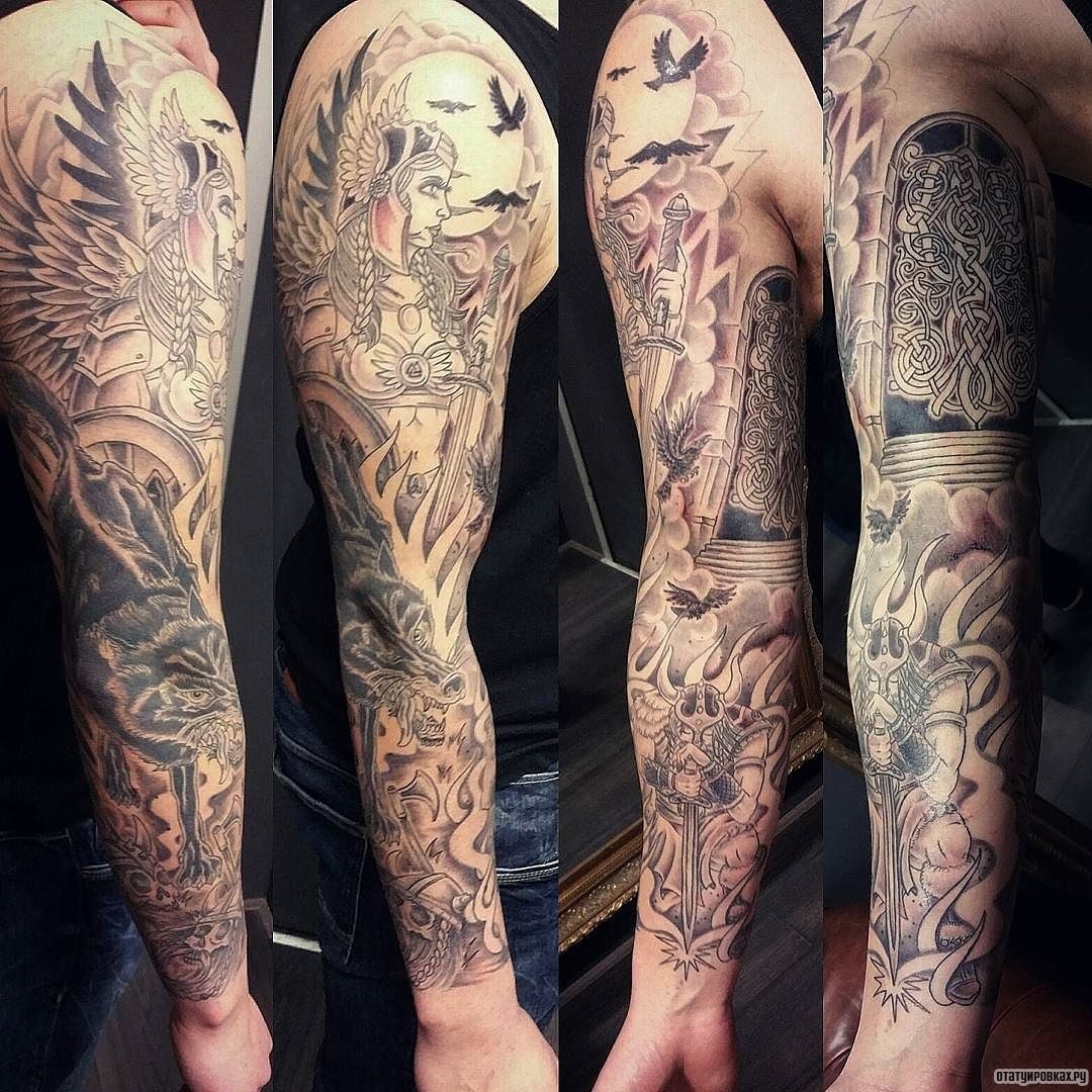 Фотография татуировки под названием «Валькирия с мечом»