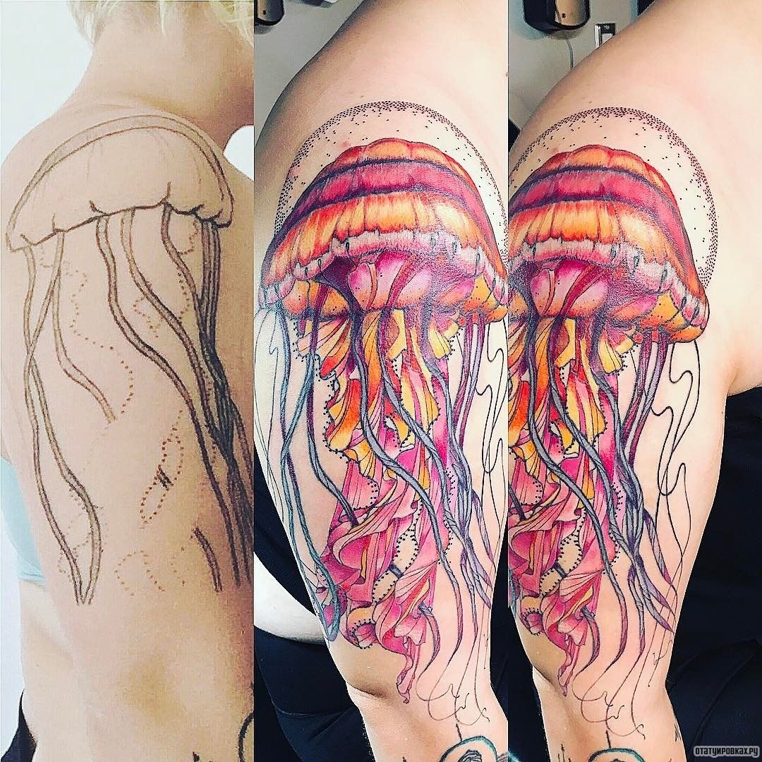 Фотография татуировки под названием «Большая цветная медуза»