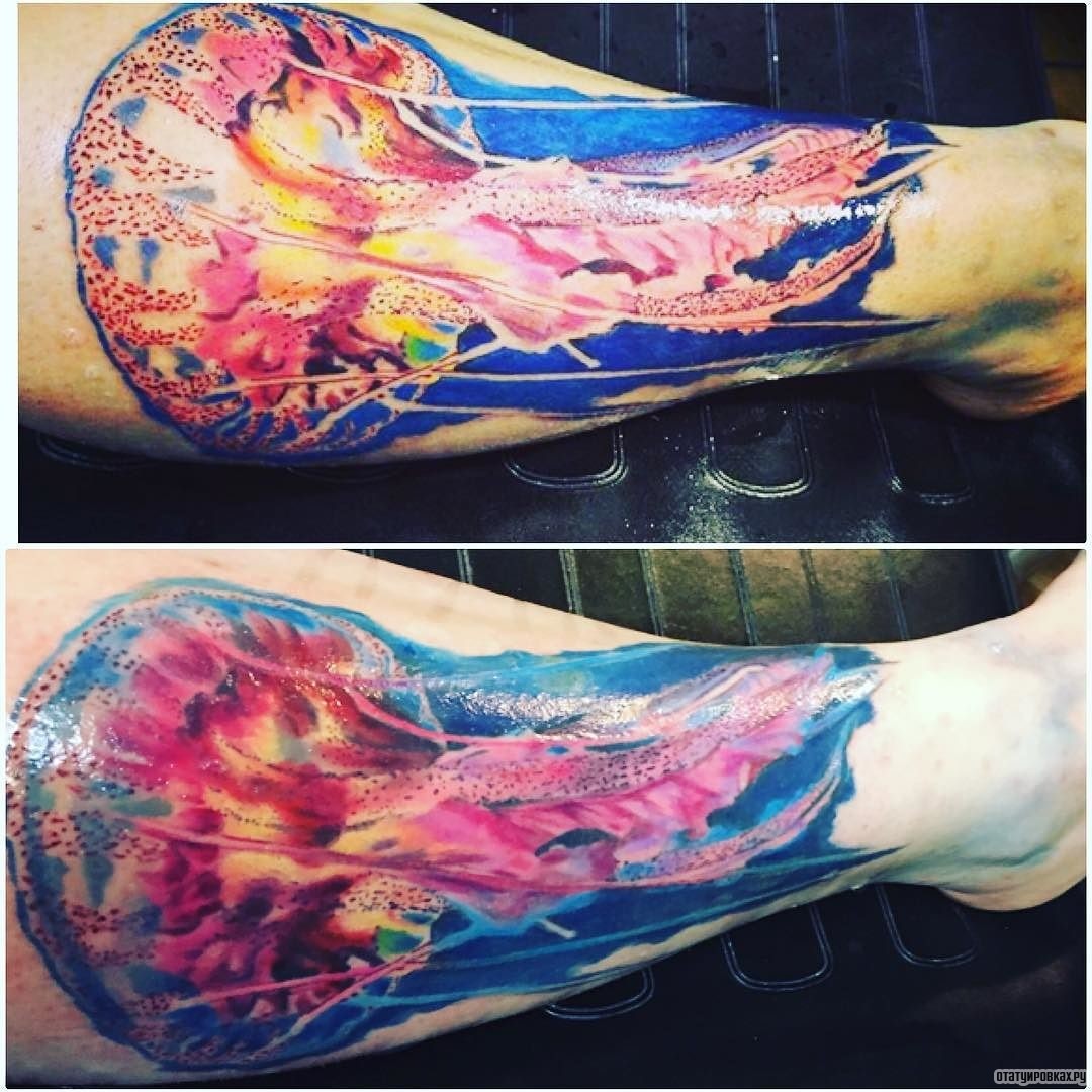 Фотография татуировки под названием «Медуза - синий фон»