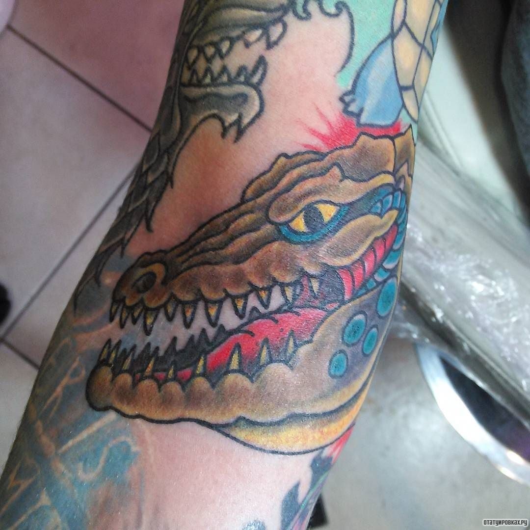 Фотография татуировки под названием «Острые зубы крокодила»