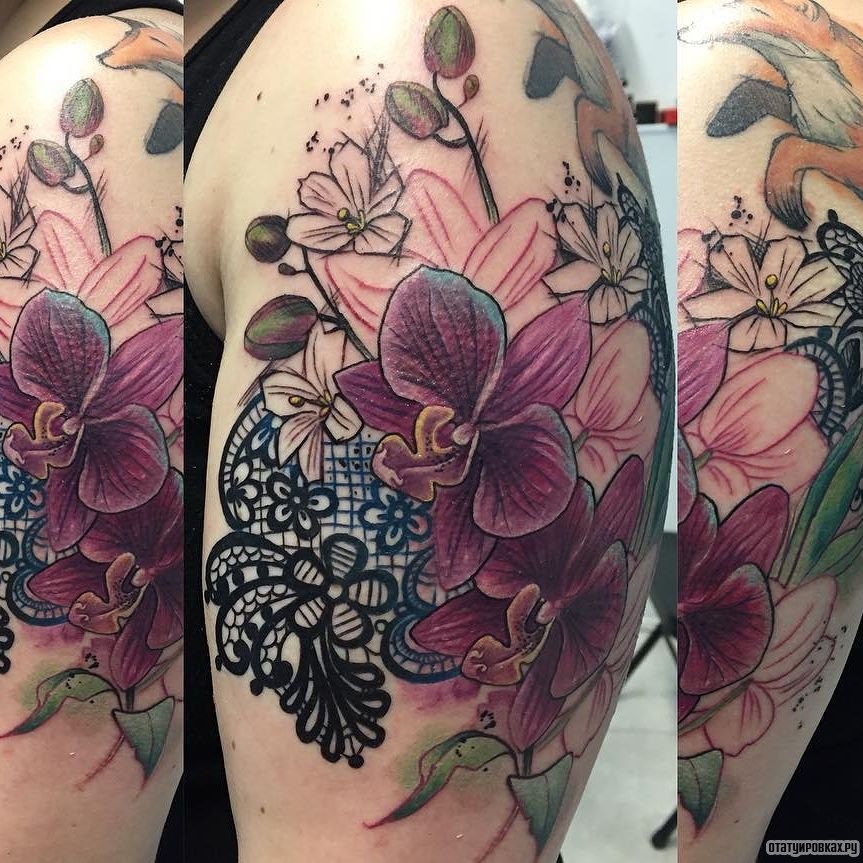 Фотография татуировки под названием «Орхидея с узорами»