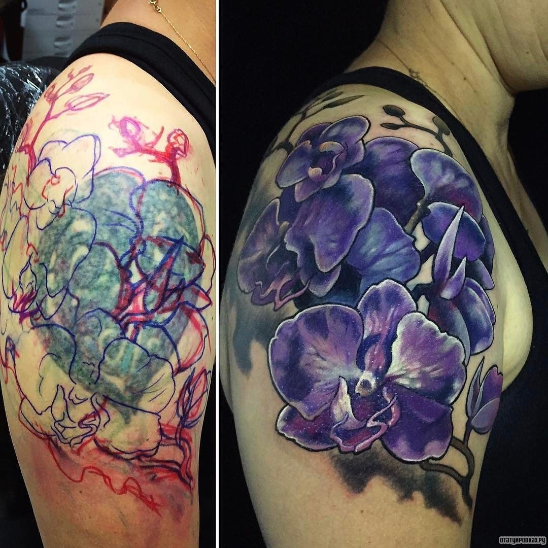 Фотография татуировки под названием «Синяя орхидея»