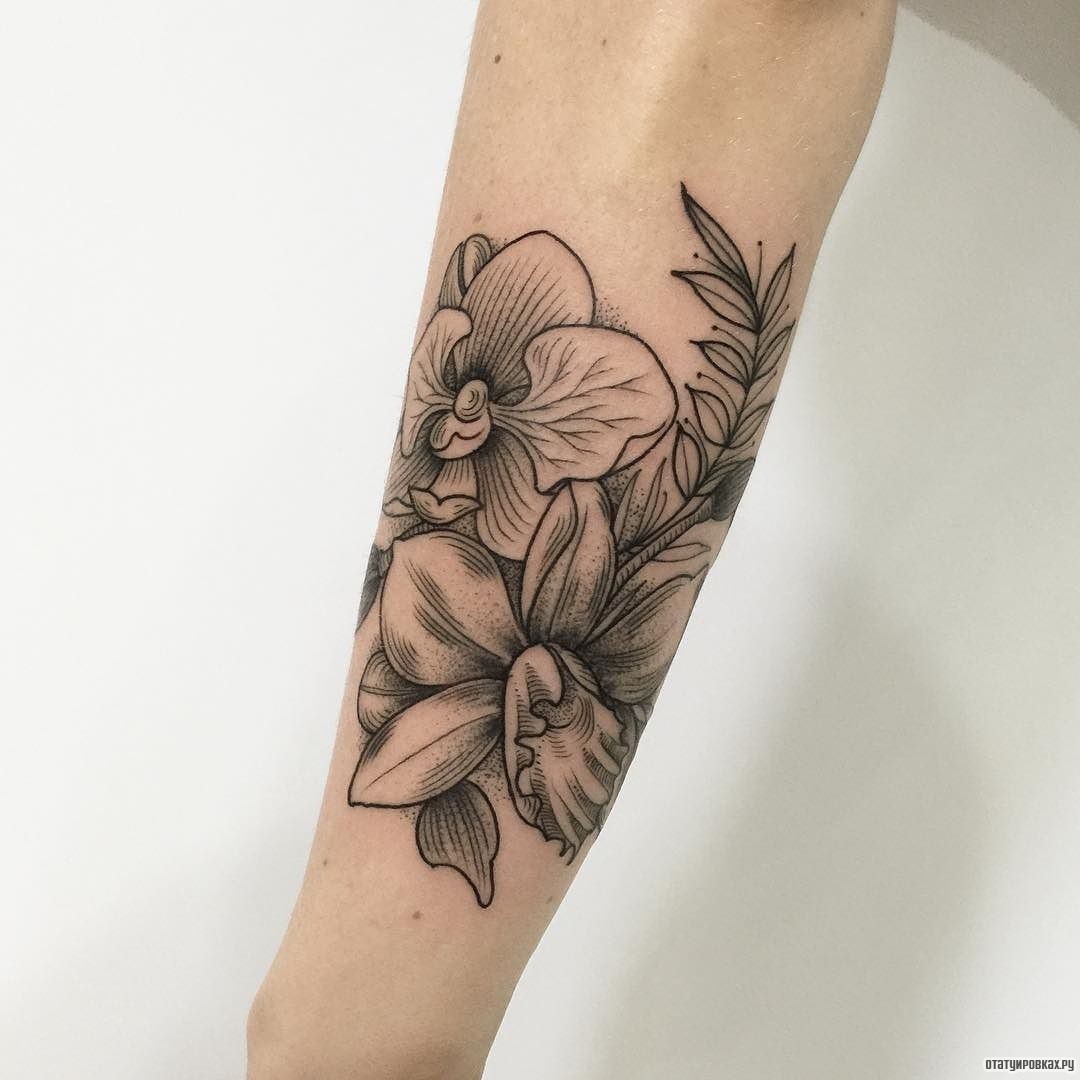 Фотография татуировки под названием «Орхидеи с веткой дерева»