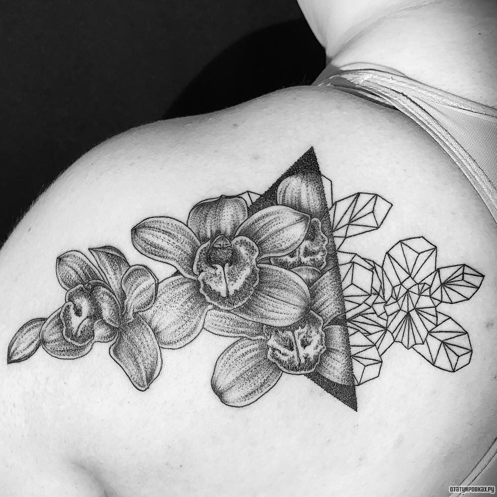 Фотография татуировки под названием «Орхидеи с треугольником»