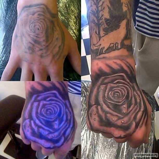 Фотография татуировки под названием «Ультрафиолетовая роза»
