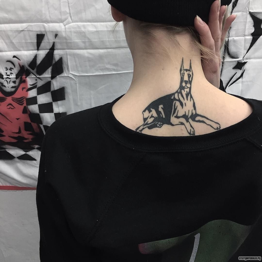 Фотография татуировки под названием «Доберман сидит»