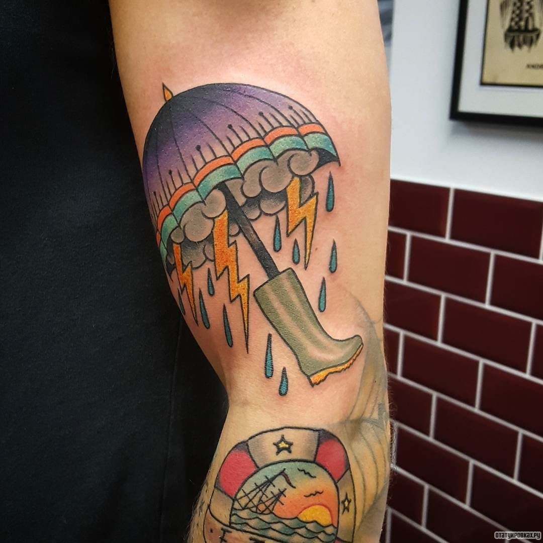 Фотография татуировки под названием «Молния из зонтика»