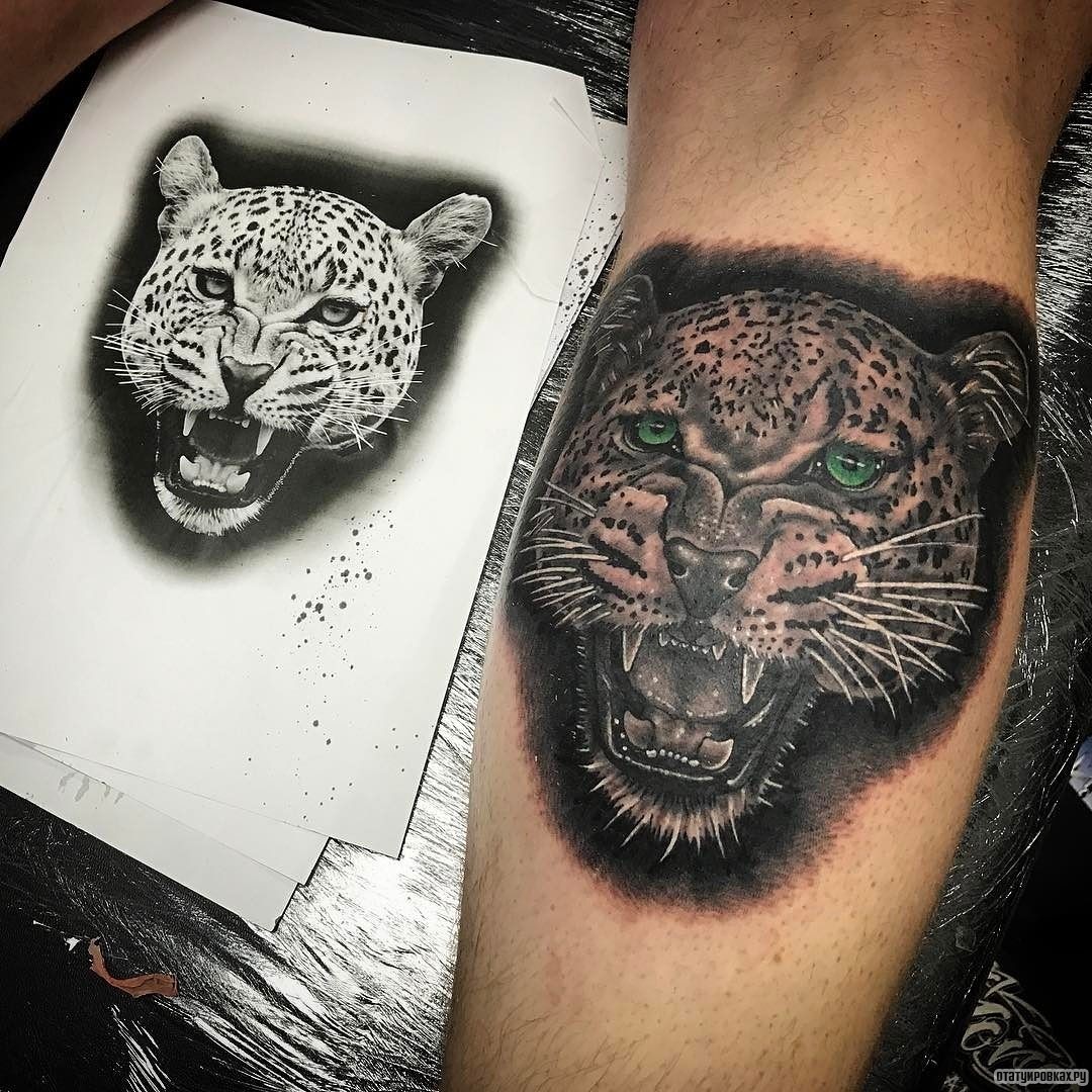 Фотография татуировки под названием «Леопард с зелеными глазами»
