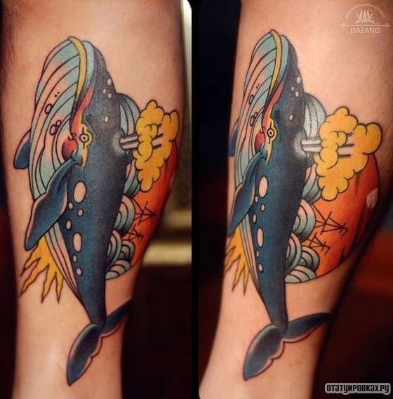 Фотография татуировки под названием «Мультяшный кит»