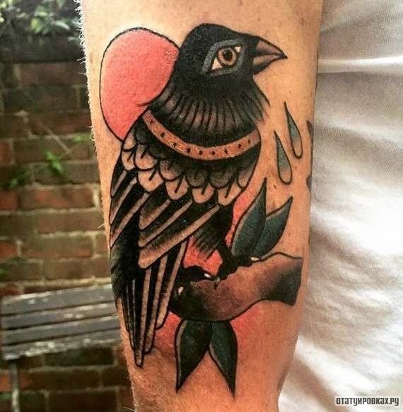 Фотография татуировки под названием «Ворон со слезами»