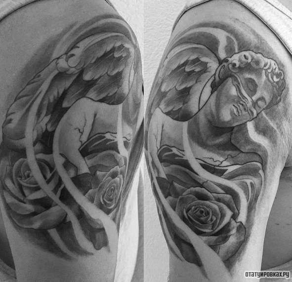 Фотография татуировки под названием «Ангел с розой»