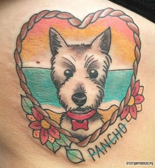 Фотография татуировки под названием «Собака в сердце»
