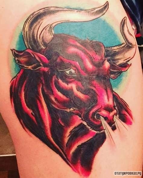 Фотография татуировки под названием «Красный бык»