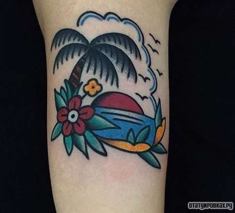 Фотография татуировки под названием «Пейзаж, пальмы, море»