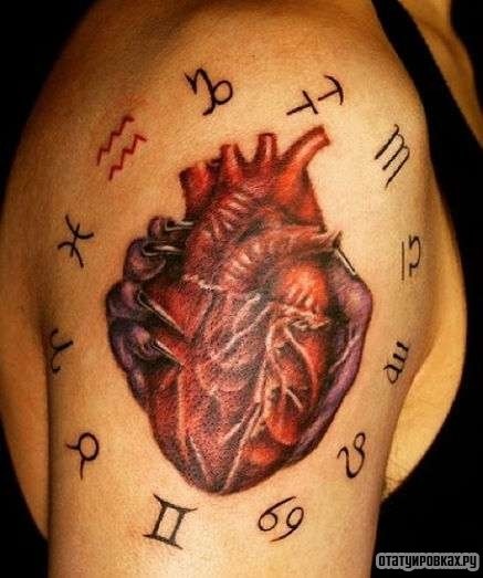 Фотография татуировки под названием «Сердце с рунами»