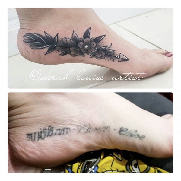 Перекрытие татуировки на ступне